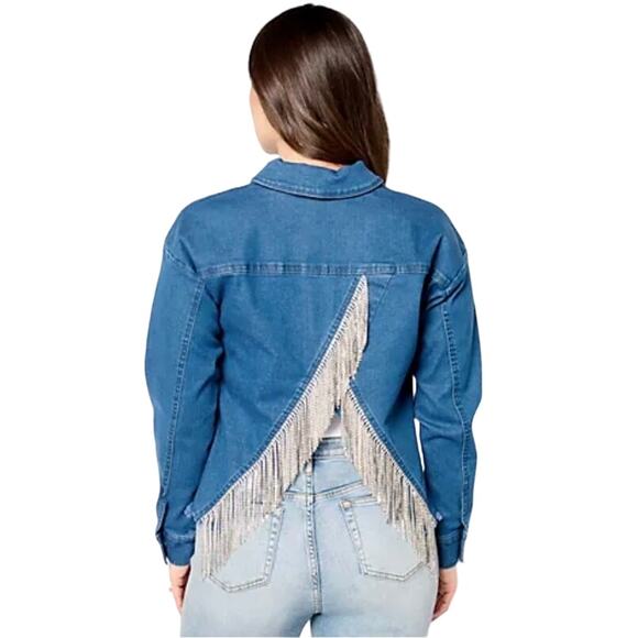 QVC Women with Control My Wonder Denim Embellished Fringe Jacket NWT SIZE L - Picture 2 of 9